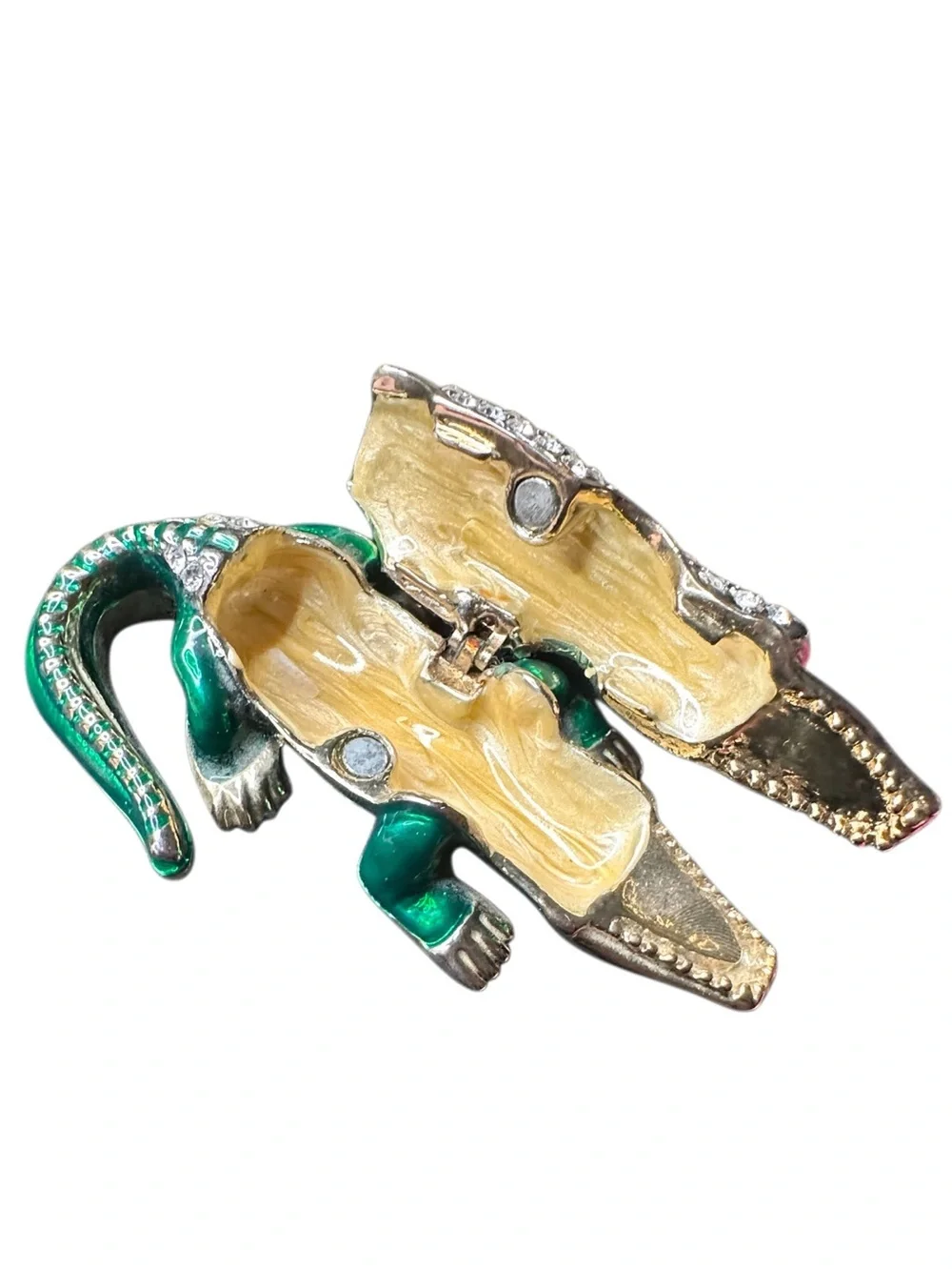 Green and Gold Crocodile Trinket Box with Rhinestones